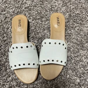 Vaneli White Slide Sandals with Silver Accents